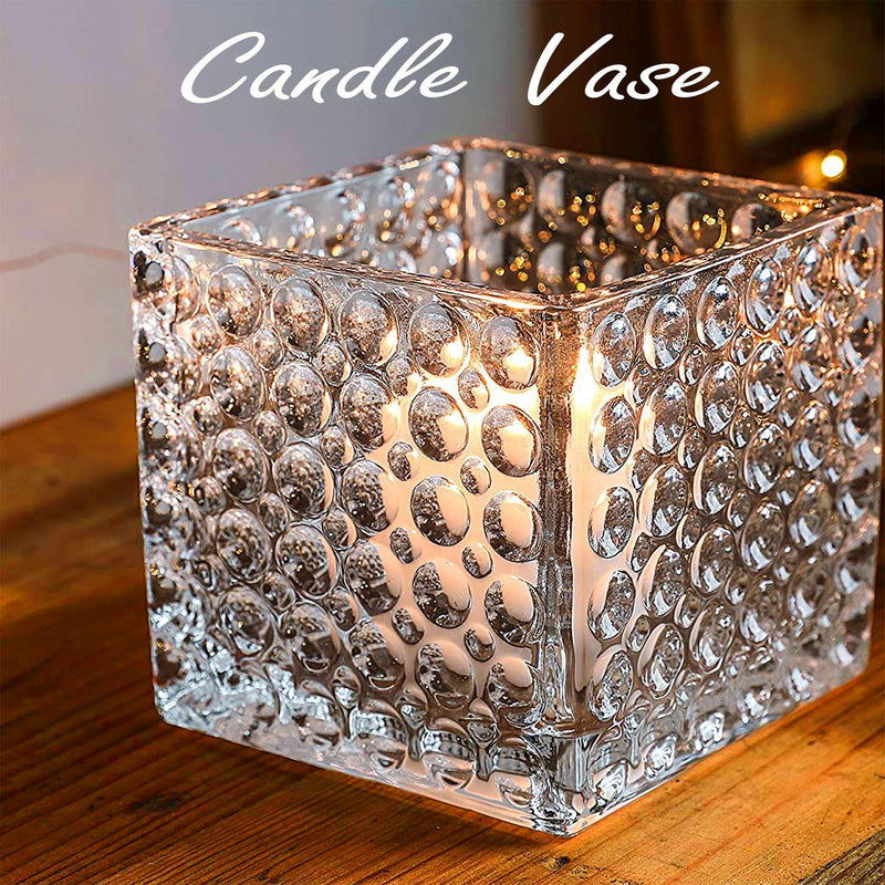 Clear Glass Cube Dimple Vase Sides-6" - Pack of 6 PCS - Modern Vase and Gift