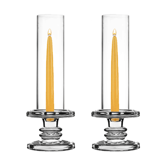 Pack of 12 Sets Clear Glass Candle Holder & Top Fitment Tubes Combo Holder H-3.25" D-4.5", Tube H-10" D-3"