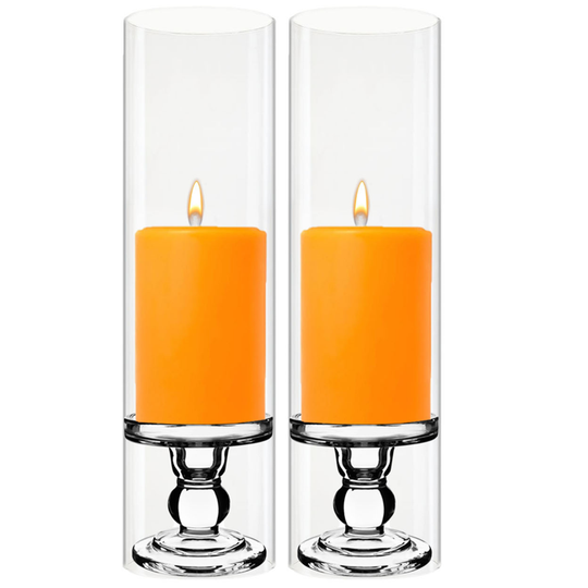 Pack of 12 Sets Clear Glass Candle Holder & Over Fitment Tubes Combo Holder H-3.75" D-3.25", Tube H-14" D-4"