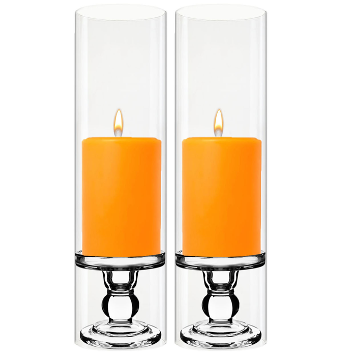 Pack of 12 Sets Clear Glass Candle Holder & Over Fitment Tubes Combo Holder H-3.75" D-3.25", Tube H-14" D-4"