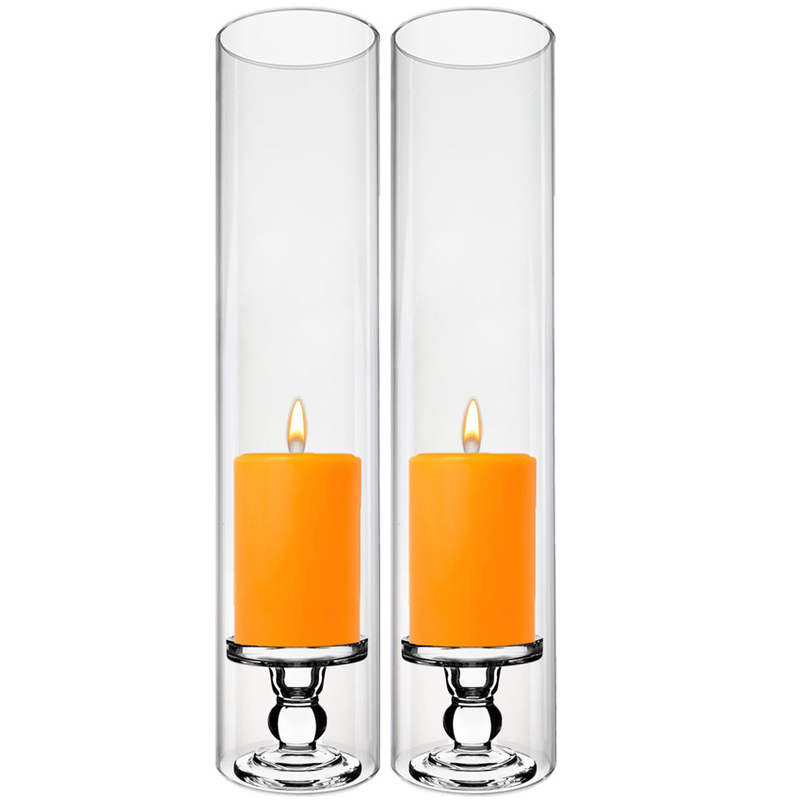Pack of 12 Sets Clear Glass Candle Holder & Over Fitment Tubes Combo Holder H-3.75" D-3.25", Tube H-18" D-4"