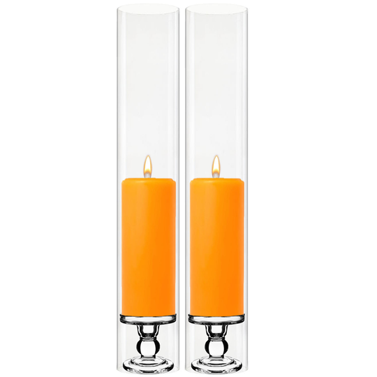 Pack of 12 Sets Clear Glass Candle Holder & Over Fitment Tubes Combo Holder H-3.75" D-3.25", Tube H-24" D-4"