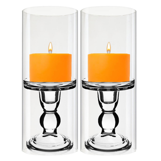 Pack of 12 Sets Clear Glass Candle Holder & Over Fitment Tubes Combo Holder H-4.5" D-3.25", Tube H-10" D-4"