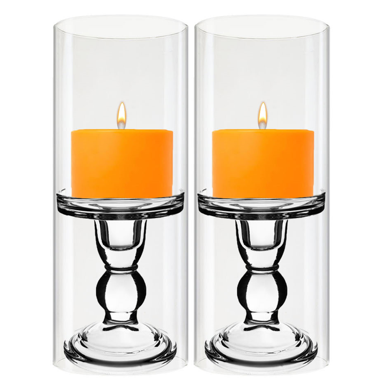 Pack of 12 Sets Clear Glass Candle Holder & Over Fitment Tubes Combo Holder H-4.5" D-3.25", Tube H-10" D-4"