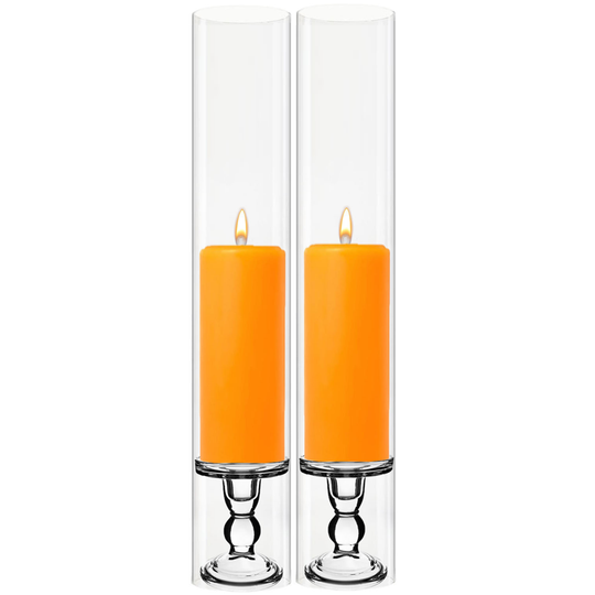 Pack of 12 Sets Clear Glass Candle Holder & Over Fitment Tubes Combo Holder H-4.5" D-3.25", Tube H-24" D-4"