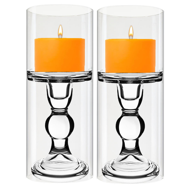 Pack of 12 Sets Clear Glass Candle Holder & Over Fitment Tubes Combo Holder H-5.5" D-3.25", Tube H-10" D-4"