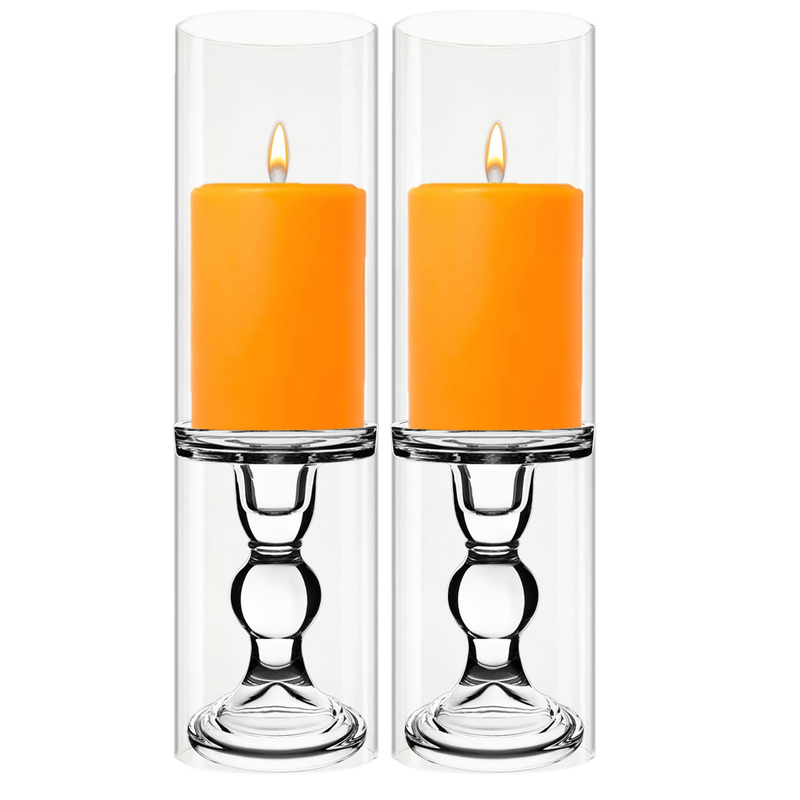 Pack of 12 Sets Clear Glass Candle Holder & Over Fitment Tubes Combo Holder H-5.5" D-3.25", Tube H-14" D-4"