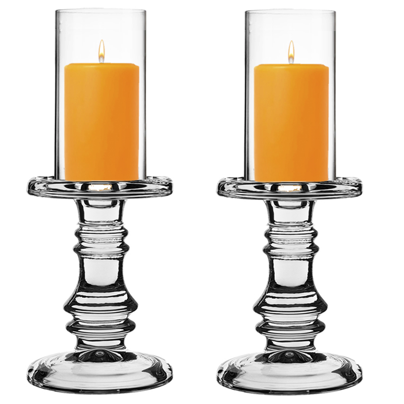 Pack of 12 Clear Glass Candle Holder & Top Fitment Tubes Combo Holder H-6.25" D-4.5", Tube H-6" D-3"