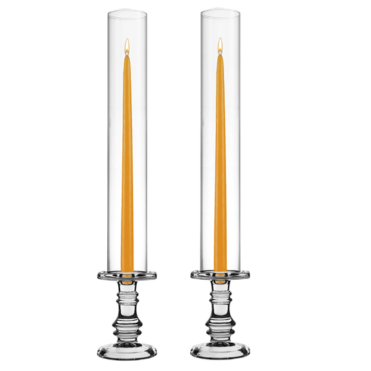 Pack of 12 Sets Clear Glass Candle Holder & Top Fitment Tubes Combo Holder H-6.25" D-4.5", Tube H-18" D-2.5"