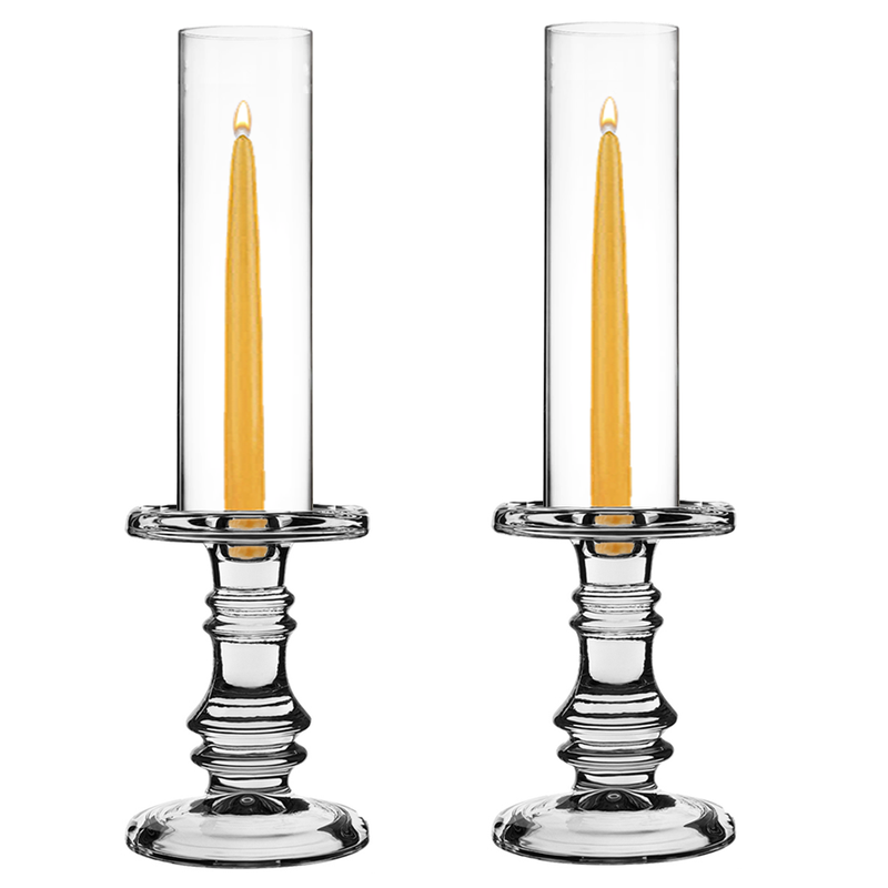 Pack of 12 Sets Clear Glass Candle Holder & Top Fitment Tubes Combo Holder H-6.25" D-4.5", Tube H-10" D-3"