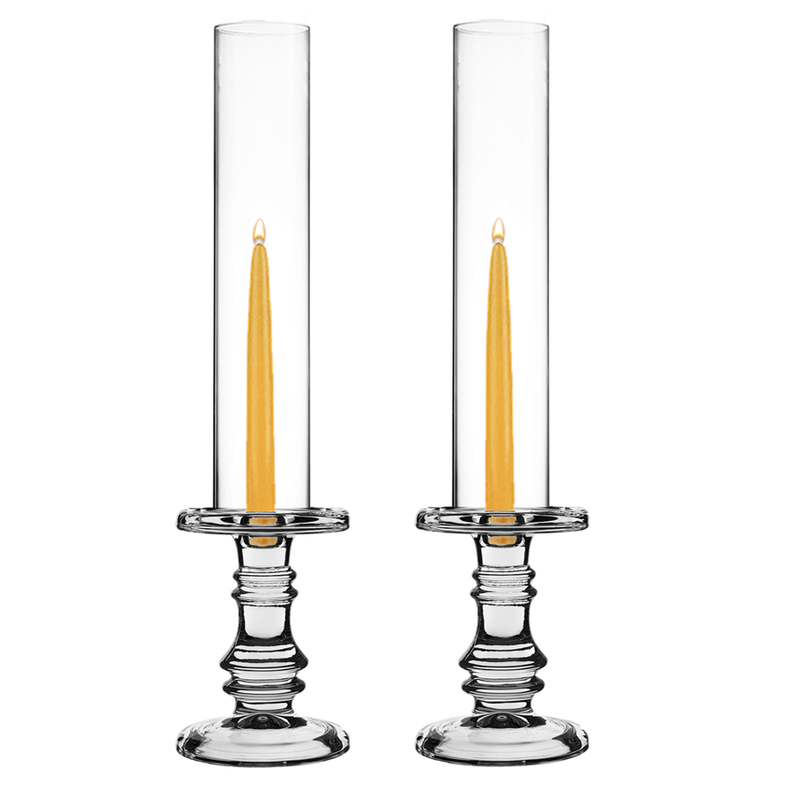Pack of 12 Sets Clear Glass Candle Holder & Top Fitment Tubes Combo Holder H-6.25" D-4.5", Tube H-16" D-3"