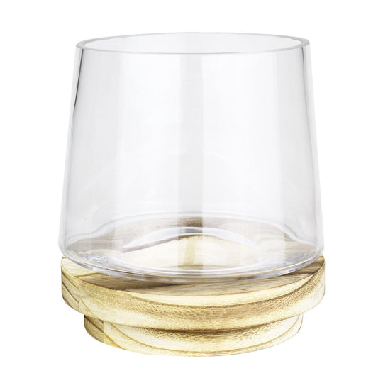 Pack of 6 PCS Clear Glass Taper Cylinder Vase with Wood O-4.5" H-6"