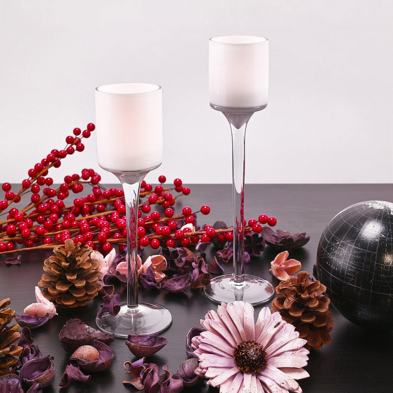 White Glass Stemmed Candle Holder O-2" H-9" - Pack of 36 PCS - Modern Vase and Gift