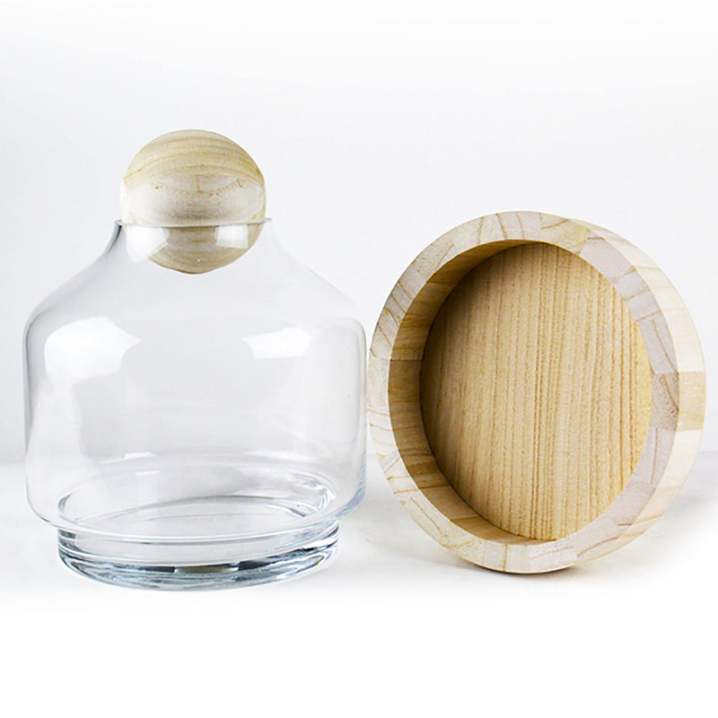 Clear Glass Top Opening Dome with Wood Ball and Base D- 7" H-10" - Pack of 6 PCS - Modern Vase and Gift