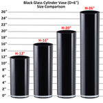 Black Glass Cylinder Vase D-6" H-12" - Pack of 4 PCS - Modern Vase and Gift
