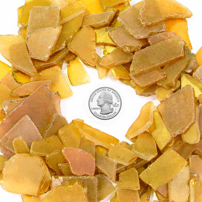 18 LBS Frosted Yellow Flat Sea Glass 0.5"-2"