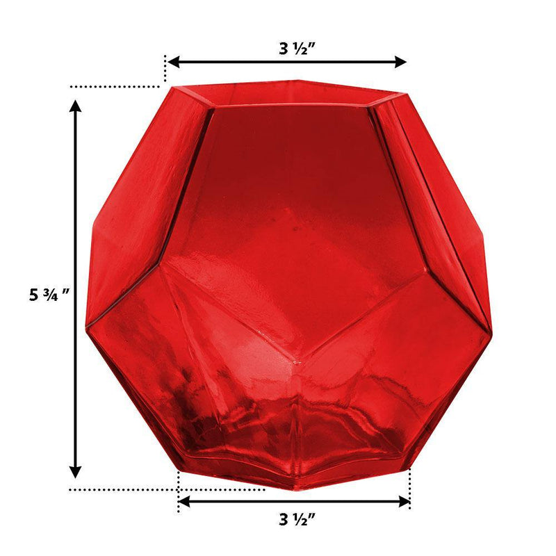 Red Glass Gemometric Vase O-3.25" D-6" - Pack of 12 PCS - Modern Vase and Gift