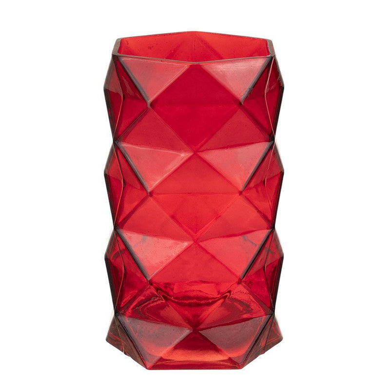 Red Glass Gemometric Vase O-3.75" D-8" - Pack of 6 PCS - Modern Vase and Gift