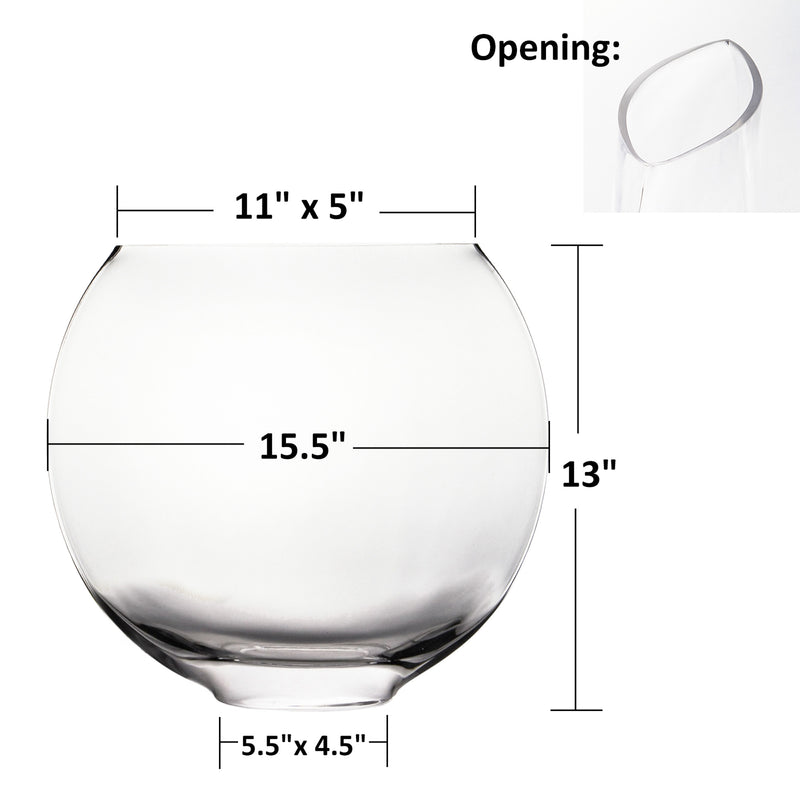 Clear Glass Moon Shaped Oval Flat Display Bowl Vase H-13" W-15.5" Pack of 2 PCS