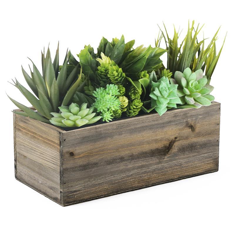 Natural Wooden Rectangle Plant Box with Plastic Liner O-10"X5" H-4" - Pack of 10 PCS - Modern Vase and Gift