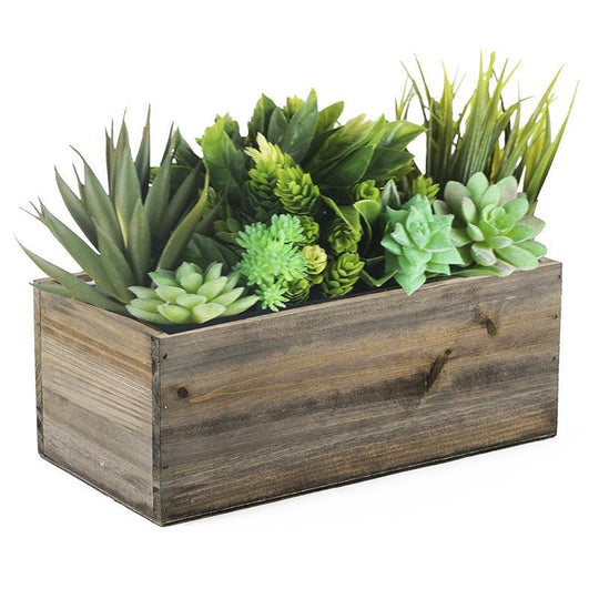 12 PCS Natural Wooden Rectangle Plant Box with Plastic Liner O-10"X5" H-4"