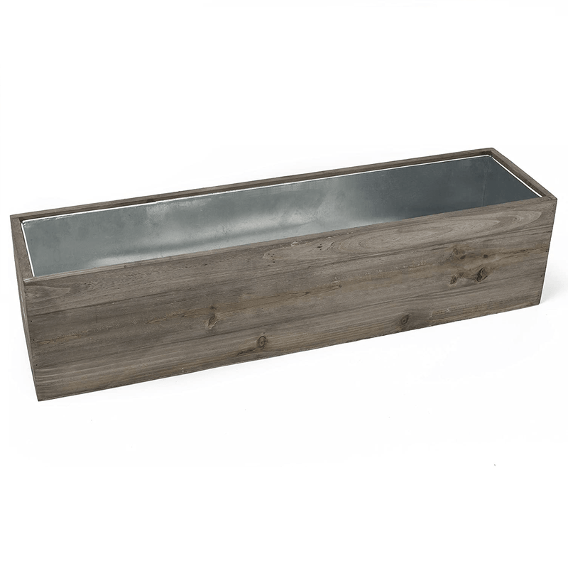 Natural Wooden Rectangle Plant Box with Zinc Metal Liner O-4"X22" H-4" - Pack of 4 PCS - Modern Vase and Gift