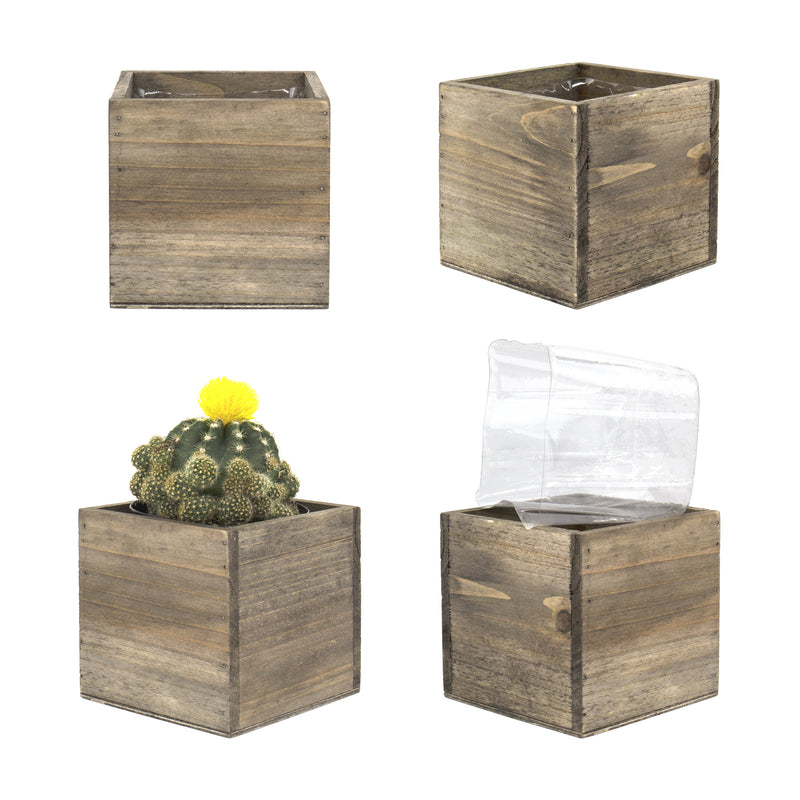 48 plastic planter box 48 PCS Wood Cube 4" x 4" Planter Box with Plastic Liner – Modern Vase and Gift