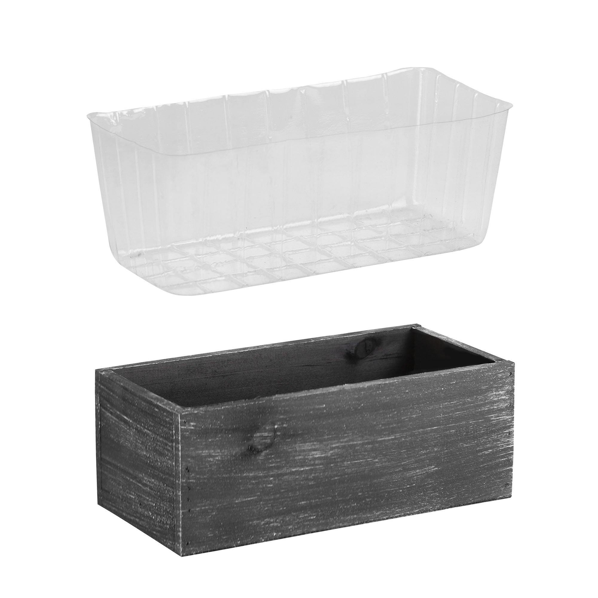 rectangular plastic planter inserts 12 pcs Rectangle 4" x 10" x 5" Planter Wood Box with Plastic Liner, 4 Colors Option