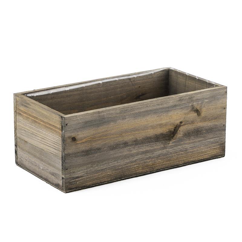 Natural Wooden Rectangle Plant Box with Plastic Liner O-10"X5" H-4" - Pack of 10 PCS - Modern Vase and Gift