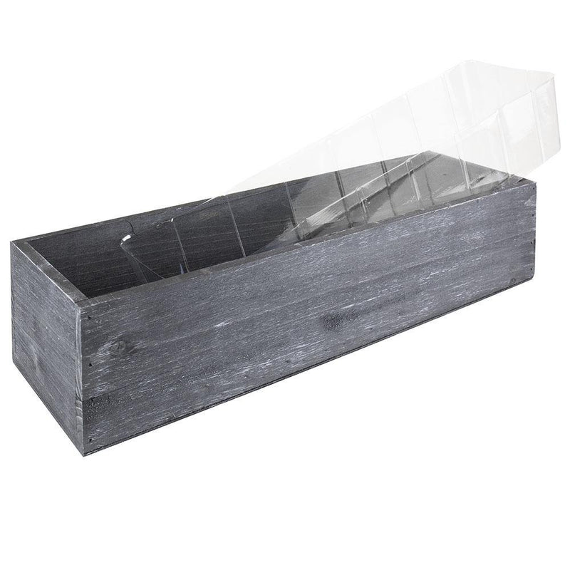 Black Wooden Plant Box with Plastic Liner O-17"X5" H-4" - Pack of 12 PCS - Modern Vase and Gift