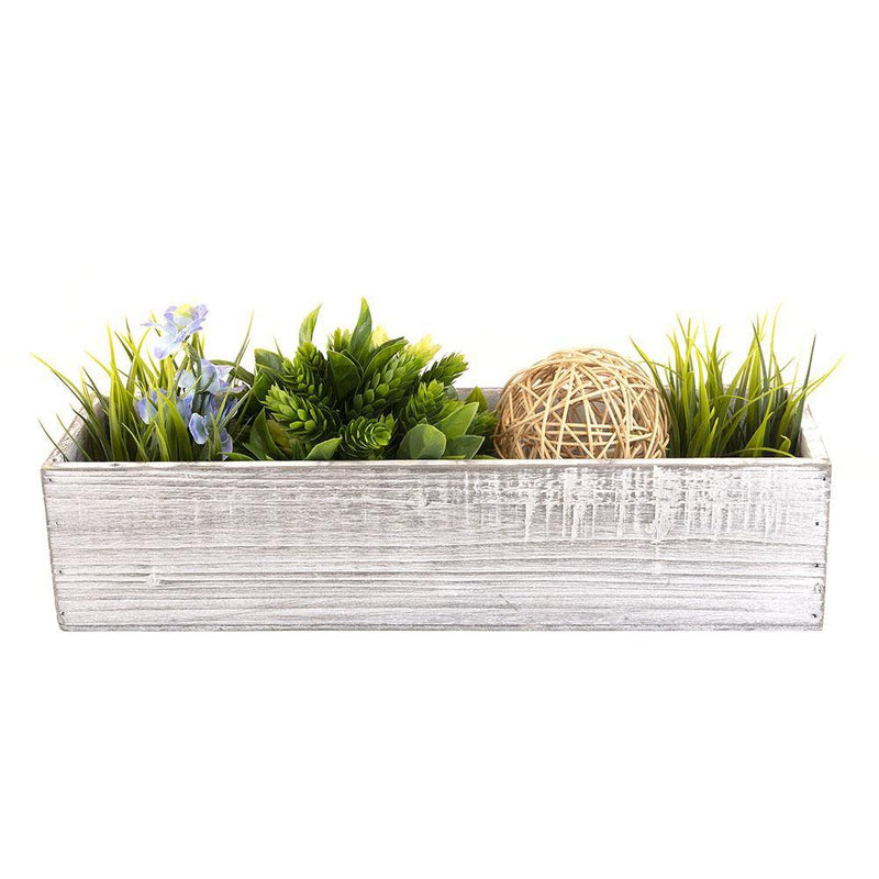 White Wooden Rectangle Plant Box with Plastic Liner O-17"X5" H-4" - Pack of 12 PCS - Modern Vase and Gift