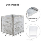 12 PCS Natural White Wooden Cube Plant Box with Plastic Liner 6 Inches Each Side