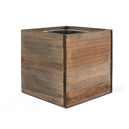 Pack of 24 PCS Natural Wooden Cube Plant Box with Zinc Metal Liner O-4" H-4"