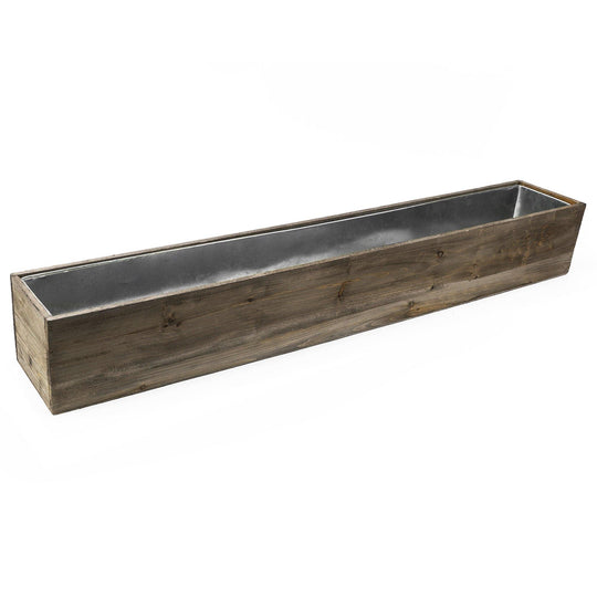 Pack of 4 PCS Natural Wooden Rectangle Plant Box with Zinc Metal Liner O-4"X28" H-4"