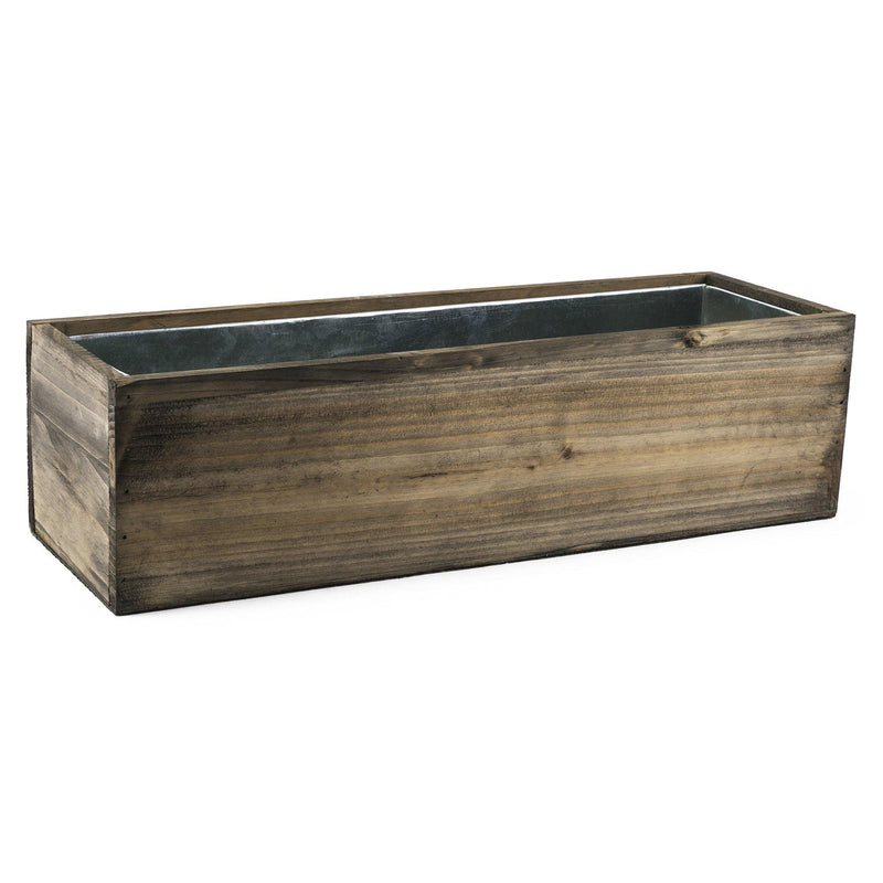 Natural Wooden Rectangle Plant Box with Zinc Metal Liner O-5"X12" H-4" - Pack of 12 PCS - Modern Vase and Gift
