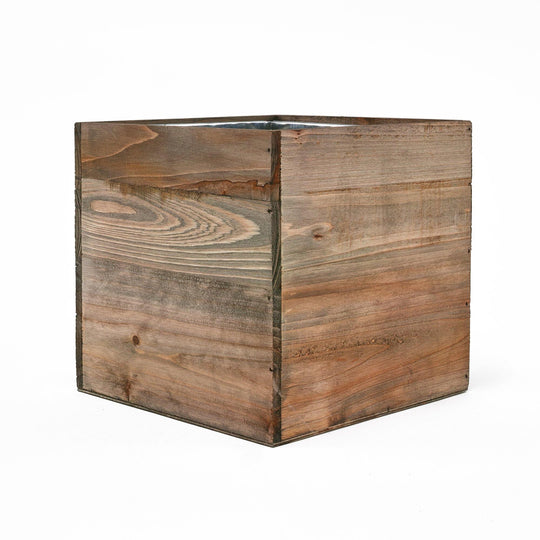 Pack of 8 PCS Natural Wooden Cube Plant Box with Zinc Metal Liner O-6" H-6"