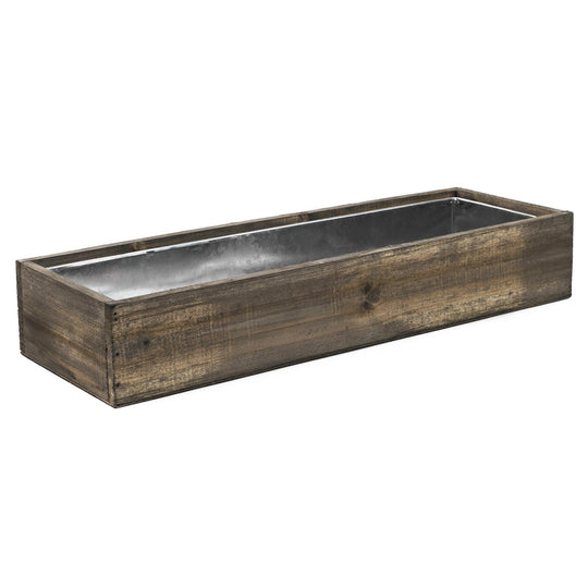 Pack of 8 PCS Natural Wooden Rectangle Plant Box with Zinc Metal Liner O-6"X18" H-3"