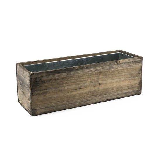 Pack of 4 PCS Natural Wooden Rectangle Plant Box with Zinc Metal Liner O-6"X18" H-6"