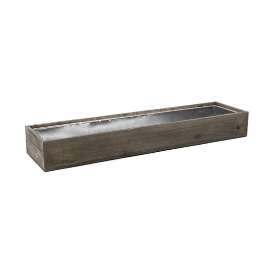 Pack of 8 PCS Natural Wooden Rectangle Plant Box with Zinc Metal Liner O-6"X24" H-3"