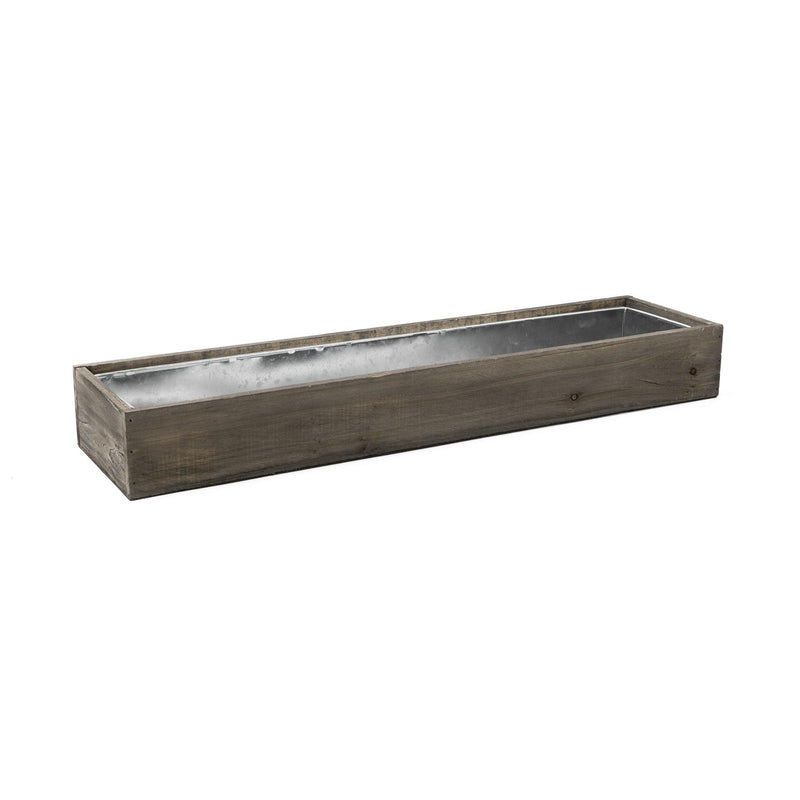 Natural Wooden Rectangle Plant Box with Zinc Metal Liner O-6"X24" H-3" - Pack of 8 PCS - Modern Vase and Gift