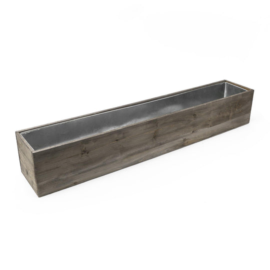 Pack of 4 PCS Natural Wooden Rectangle Plant Box with Zinc Metal Liner O-6"X36" H-6"