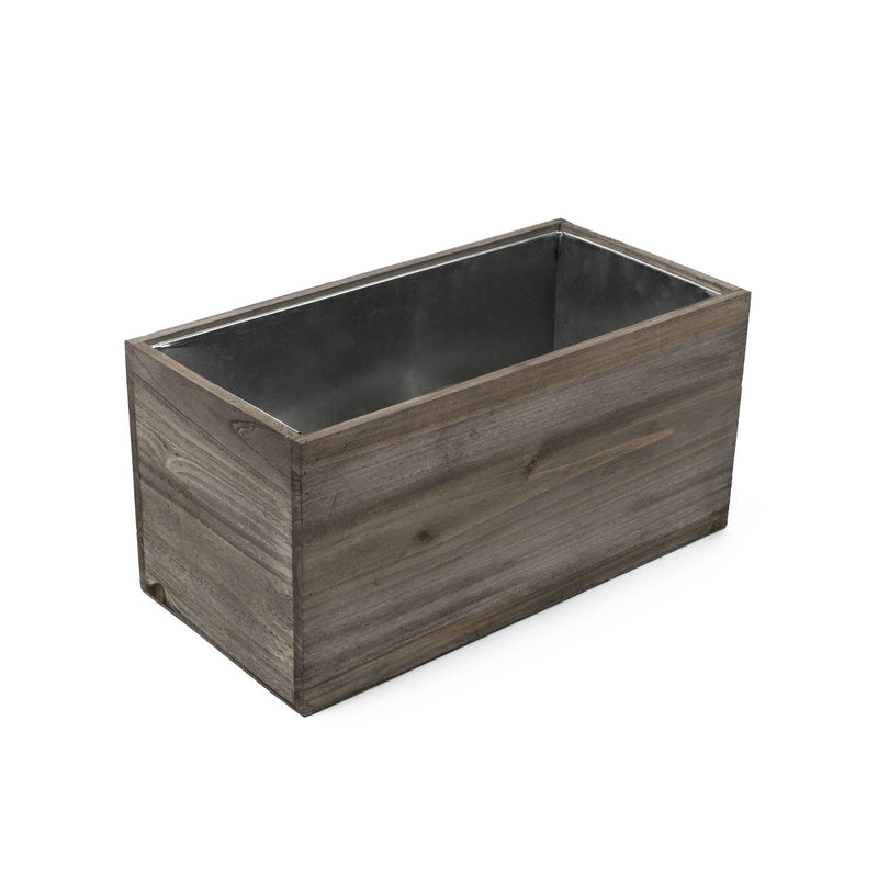 Natural Wooden Rectangle Plant Box with Zinc Metal Liner O-8"X16" H-8" - Pack of 4 PCS - Modern Vase and Gift