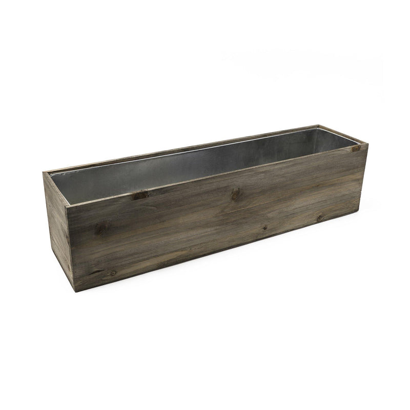 Natural Wooden Rectangle Plant Box with Zinc Metal Liner O-8"X32" H-8" - Pack of 2 PCS - Modern Vase and Gift