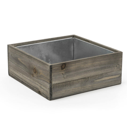 Pack of 6 PCS Natural Wooden Square Plant Box with Zinc Metal Liner O-10" H-4"