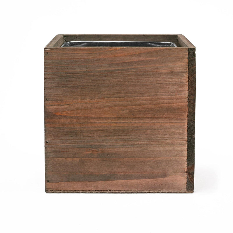 Natural Wooden Cube Plant Box with Zinc Metal Liner O-12" H-12" - Pack of 4 PCS - Modern Vase and Gift