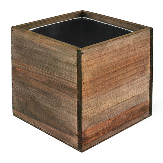 Pack of 4 PCS Natural Wooden Cube Plant Box with Zinc Metal Liner O-12" H-12"