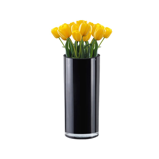 12 PCS Black Glass Cylinder Vase D-4" H-9"