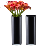Black Glass Cylinder Vase D-6" H-16" - Pack of 4 PCS - Modern Vase and Gift