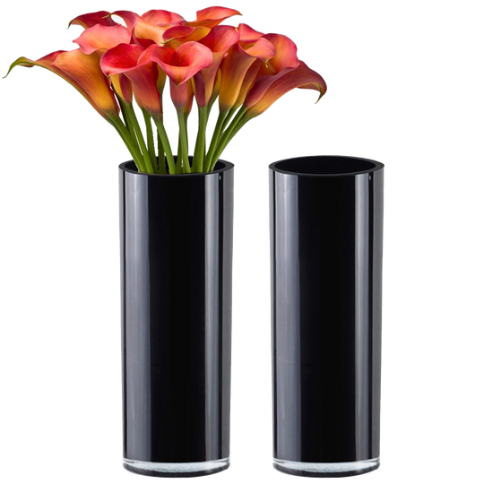4 PCS Black Glass Cylinder Vase D-6" H-16"
