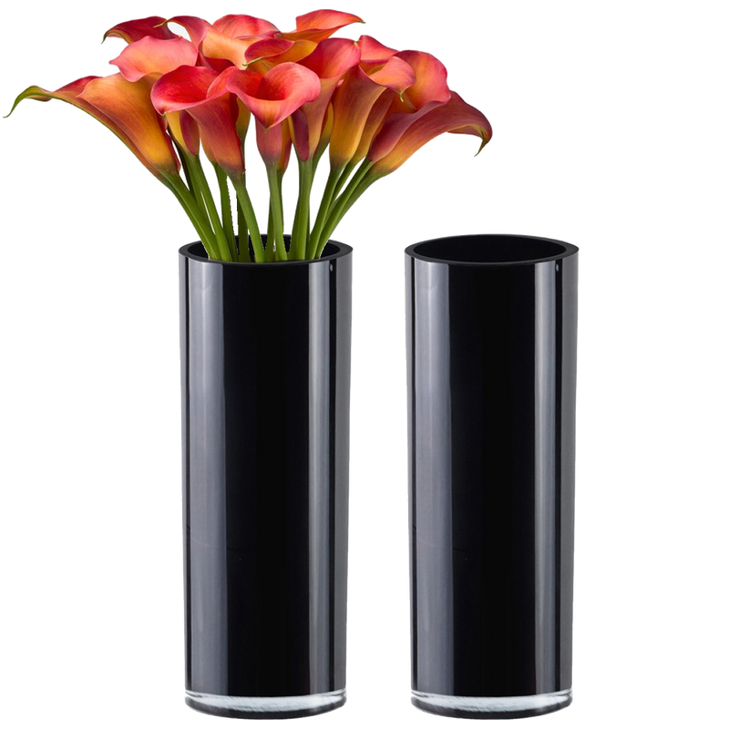 Black Glass Cylinder Vase D-6" H-16" - Pack of 4 PCS - Modern Vase and Gift